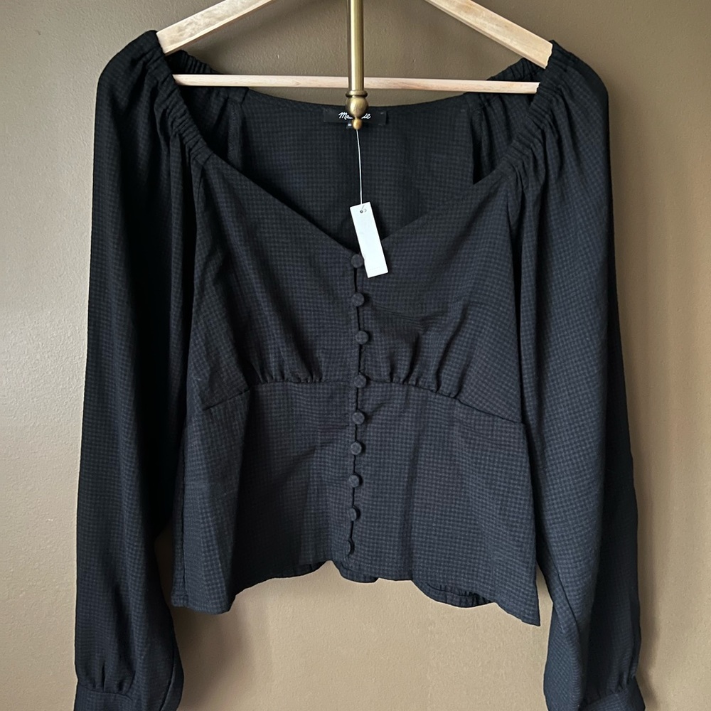 Black Madewell Top with ruched back NWT size L